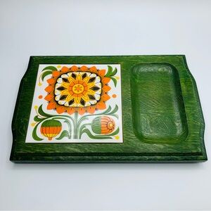 Vintage MC Winne and Sutch Co Wood and Tile Kitchen Tray 8” x 12.5”